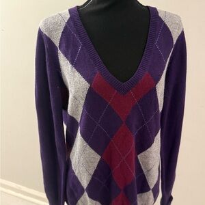 Old Navy Purple and Red Argyle V-Neck Sweater